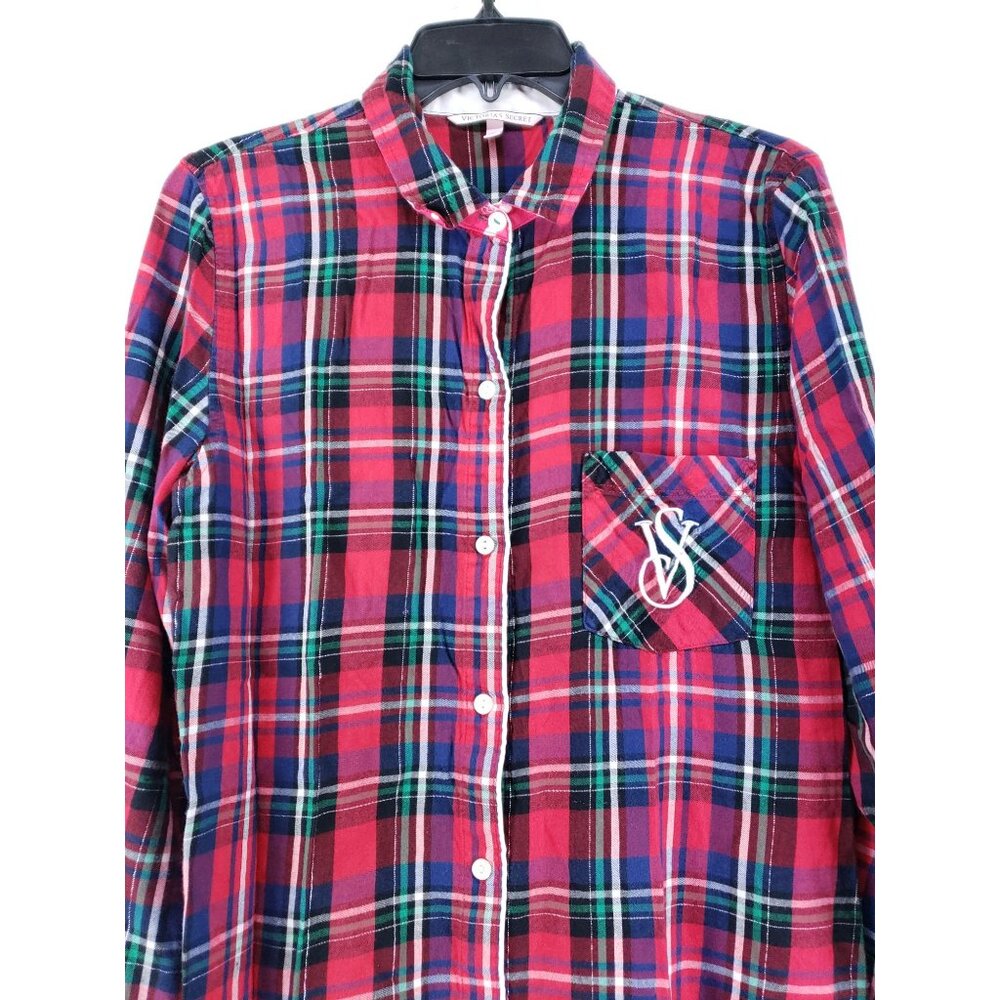 2 Victoria's Secret Shirt Women's Size Small Red Gray Plaid - Picture 11 of 14